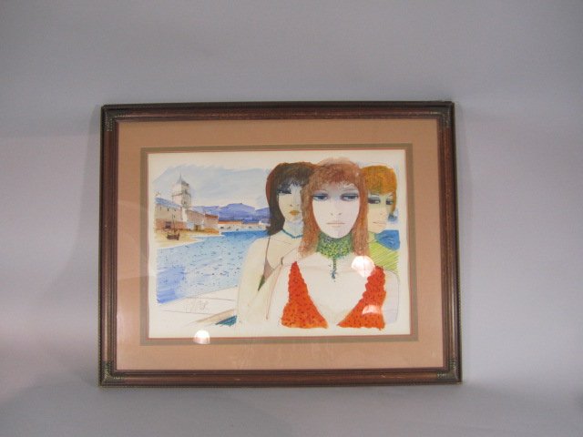 H18-33 WATERCOLOR & INK PICTURE: Signed "Charles Levier". Measures 26" x 32 1/2" with frame. Estimate $200 - $300 Starting Bid $50