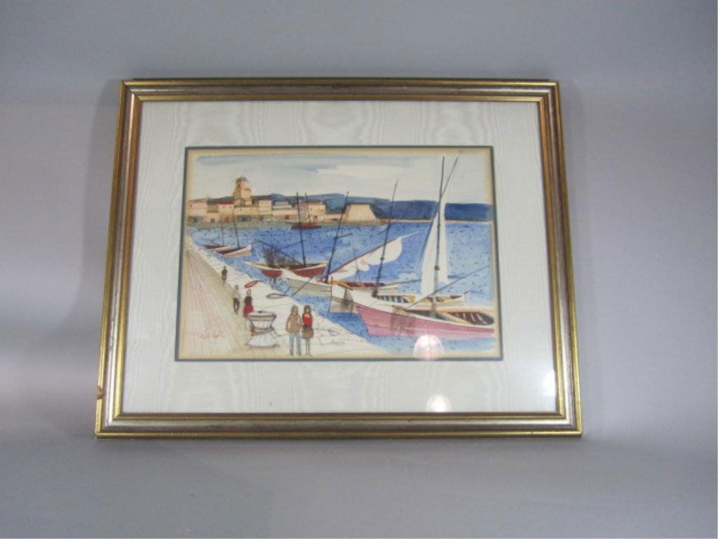 H18-34 WATERCOLOR & INK PICTURE: Signed "Charles Levier". Measures 26" x 32 1/2" with frame. Estimate $200 - $300 Starting Bid $50