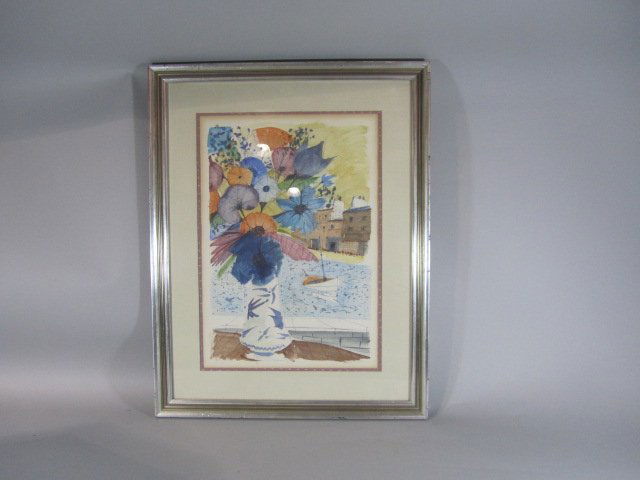H18-35 WATERCOLOR & INK PICTURE: Titled "Fleurs" By Charles Levier. Measures 25 1/2" x 33" with frame. Estimate $200 - $300 Starting Bid $50