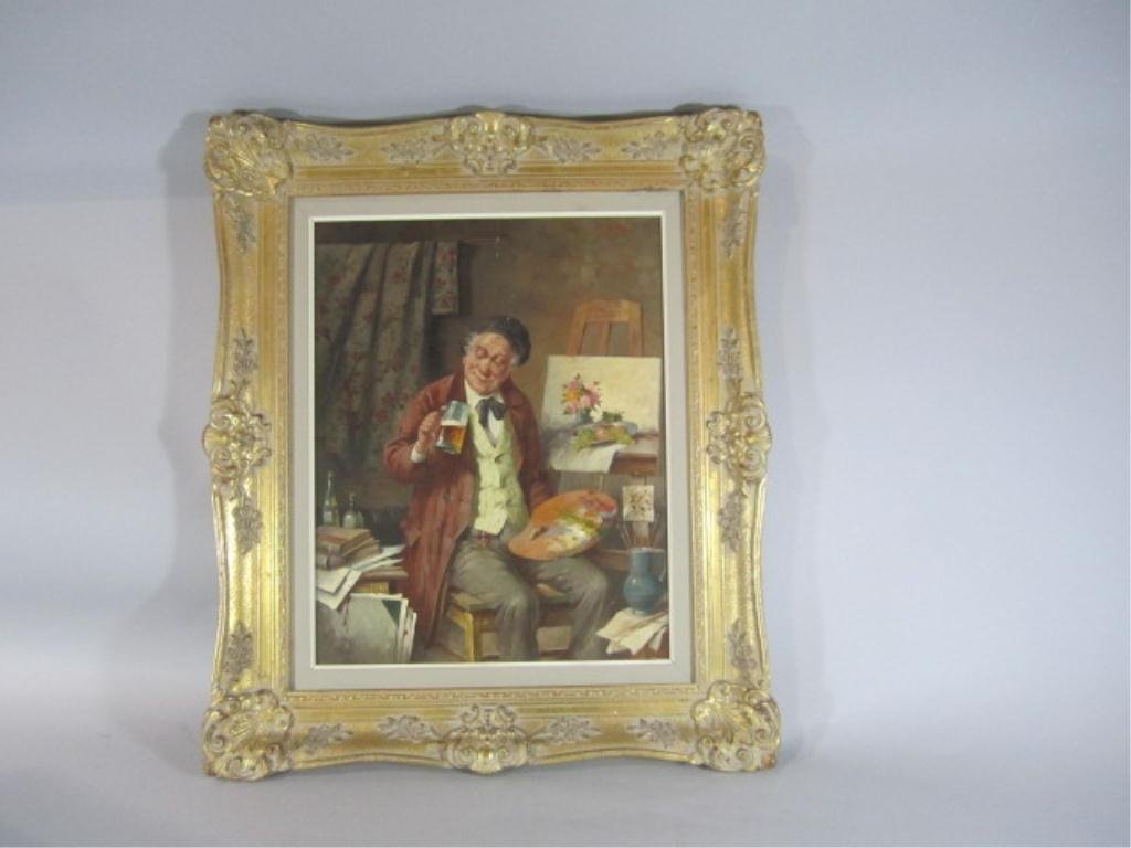 H18-37 OIL ON CANVAS: By German Artist Franz Kerber. Measures 16" x 20" without frame. Estimate $200 - $300 Starting Bid $50