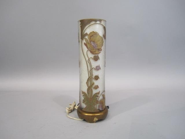 A17-1 FRENCH ART GLASS CAMEO & ENAMEL LAMP: Measures 17" tall. Estimate $300 - $500 Starting Bid $100
