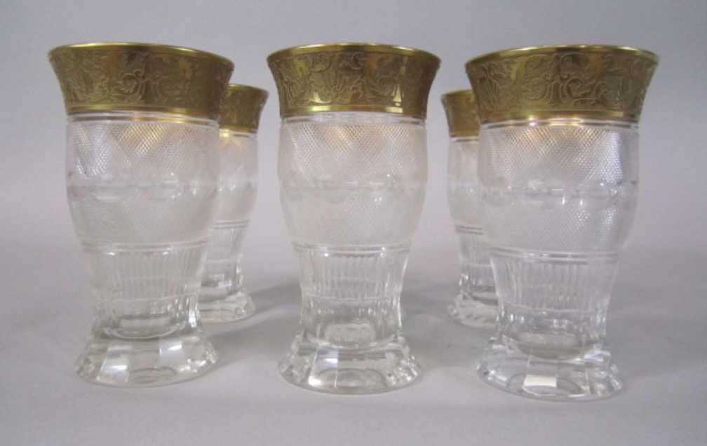 H80-198 SET OF 6 MOSER SPLENDID GOLD TUMBLERS: Measures 5 1/2" tall. Estimate $400 - $600 Starting Bid $200