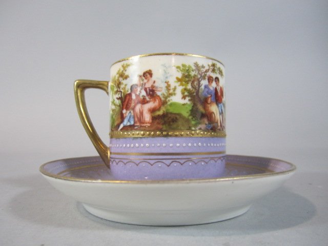 H80-180 ROYAL VIENNA CUP & SAUCER: 19th century. Cup measures 2 1/4" tall. Estimate $100 - $200 Starting Bid $50