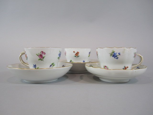H80-265 SET OF 3 MEISSEN CUPS & SAUCERS: 19th century. Cups measure 3" tall. Estimate $150 - $400 Starting Bid $75