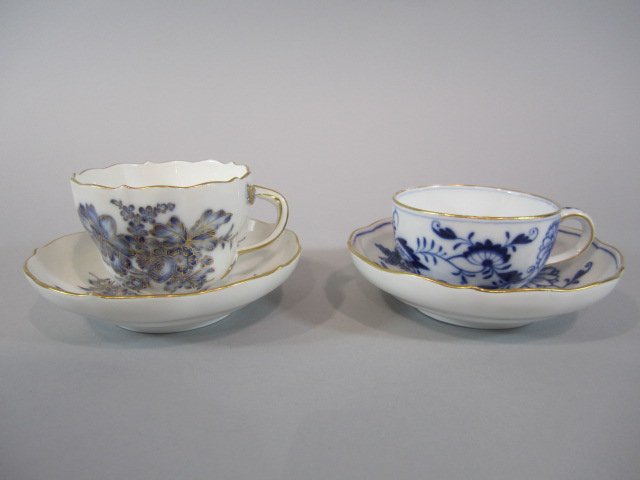 H80-269 SET OF 2 MEISSEN CUPS & SAUCERS: 19th century. Cups measure 3" tall. Estimate $50 - $200 Starting Bid $20
