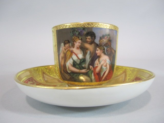 H63-11 ROYAL VIENNA CUP & SAUCER: Cup measures 2 3/4" tall and saucer 5" diameter. Estimate $200 - $400 Starting Bid $100