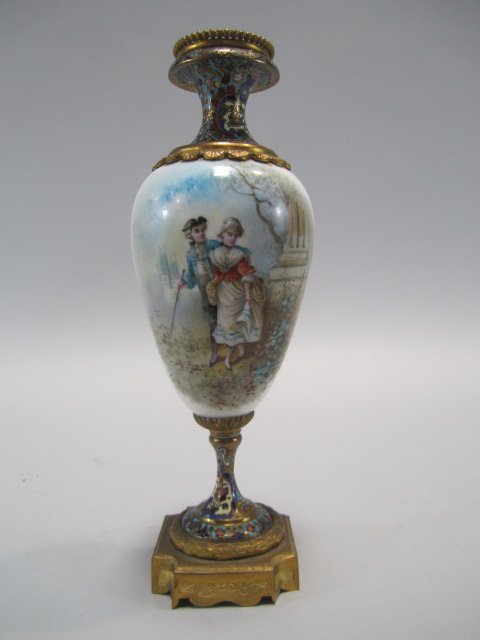 A11-15 BRONZE & CHAMPLEVE VASE: Hand painted. Measures 11" tall. Estimate $500 - $800 Starting Bid $200