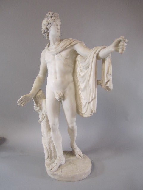 H25-1 MARBLE STATUE OF APOLLO: Measures 33" tall. Estimate $3,000 - $5,000 Starting Bid $1,500