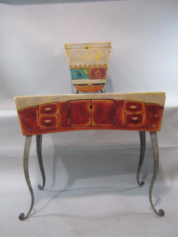 A35-7 DESIGNER FURNITURE BY AVNER ZABARI: Both Console and Night Stand are signed by well known artist Avner Zabari a distinctive an artist as his art itself. The whimsical and expressionistic style of his creations mirrors his personality wh