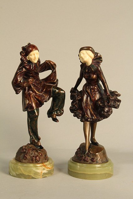 C45-24 PAIR OF BRONZE & IVORY JESTERS "CLOWNS"