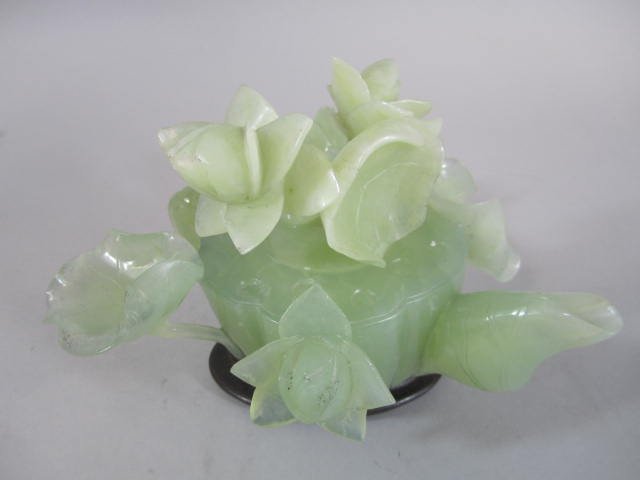 C45-39 CHINESE CARVED HARD STONE TEAPOT - 4