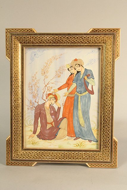 C45-57 PERSIAN WATERCOLOR WITH FABULOUS FRAME