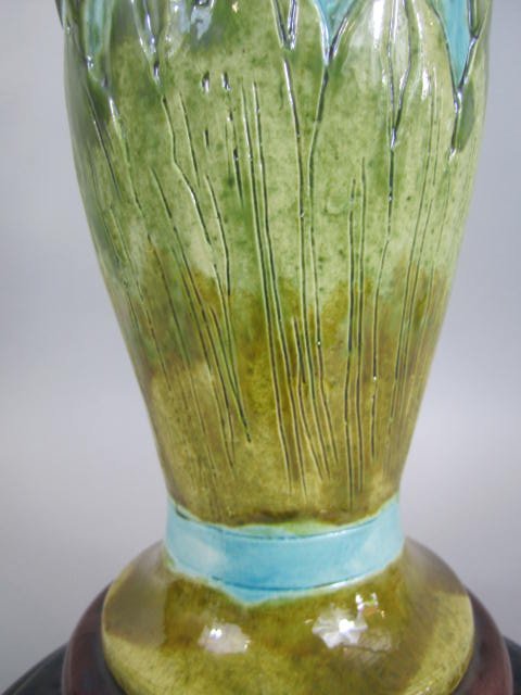 A45-14 ART NOUVEAU MAJOLICA JARDINIERE W/ PEDESTAL - 3