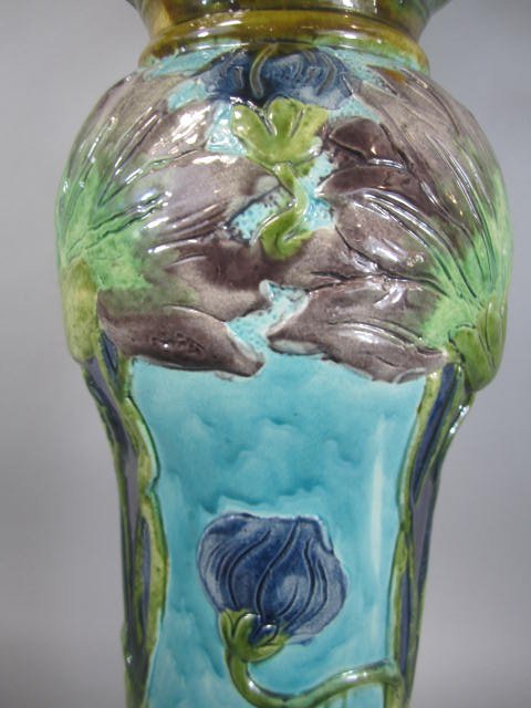 A45-14 ART NOUVEAU MAJOLICA JARDINIERE W/ PEDESTAL - 4