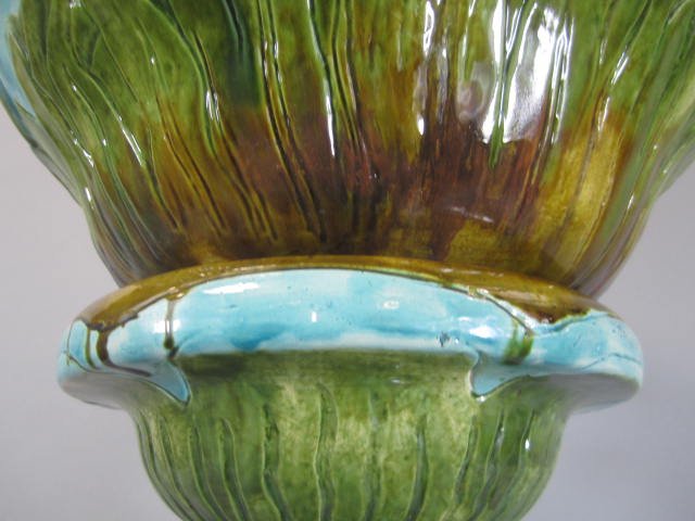 A45-14 ART NOUVEAU MAJOLICA JARDINIERE W/ PEDESTAL - 5