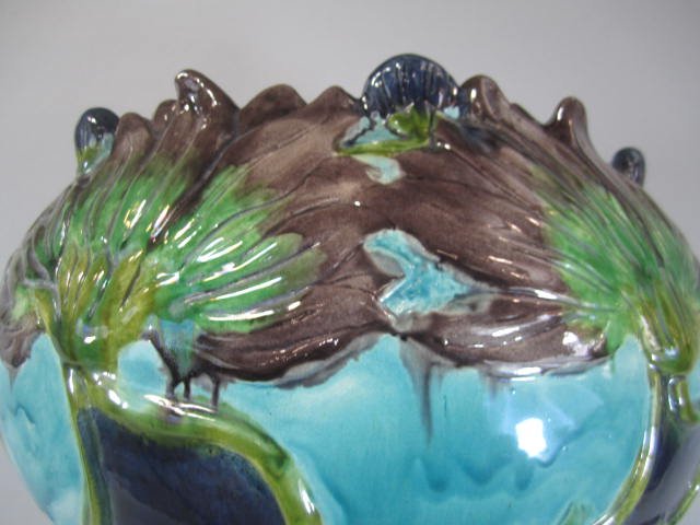 A45-14 ART NOUVEAU MAJOLICA JARDINIERE W/ PEDESTAL - 6