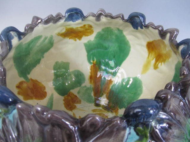 A45-14 ART NOUVEAU MAJOLICA JARDINIERE W/ PEDESTAL - 7