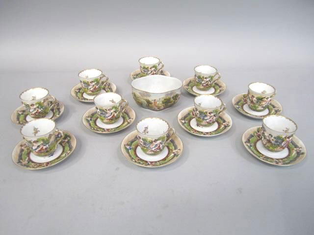 A17-1 TEN CAPODIMONTE CUPS, SAUCERS & WASTE BOWL: Beautiful matching set. 19th century. Good condition. Estimate $500 - $600 Starting Bid $100