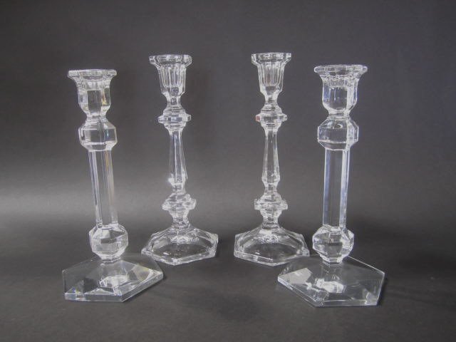 A3-4 Two Pairs of Crystal Candle Sticks: One marked "Val St. Lambert" and the other unmarked. Largest measures 10 1/4" tall. Good condition. Estimate $300 - $400 Starting Bid $50