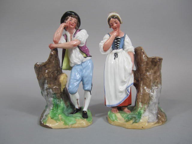 H64-5 Pair of Jacob Petite Figural Vases: Signed "JP". 19th century. Measures 8" tall. Small amount of wear due to age and handling. Estimate $600 - $900 Starting Bid $200