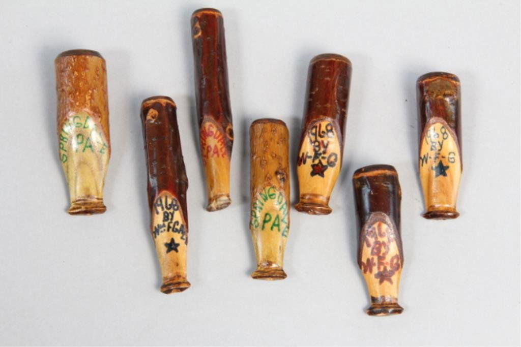 F44-2 Collection of 9 Folk Art Cigar Holders: From the estate of William F. Gall Sr. known as the King of cane Makers of Allegheny County. Mr. Gall was a WWI Silver Star recipient and has made over 500 canes seen in Presidential Libraries. Larges