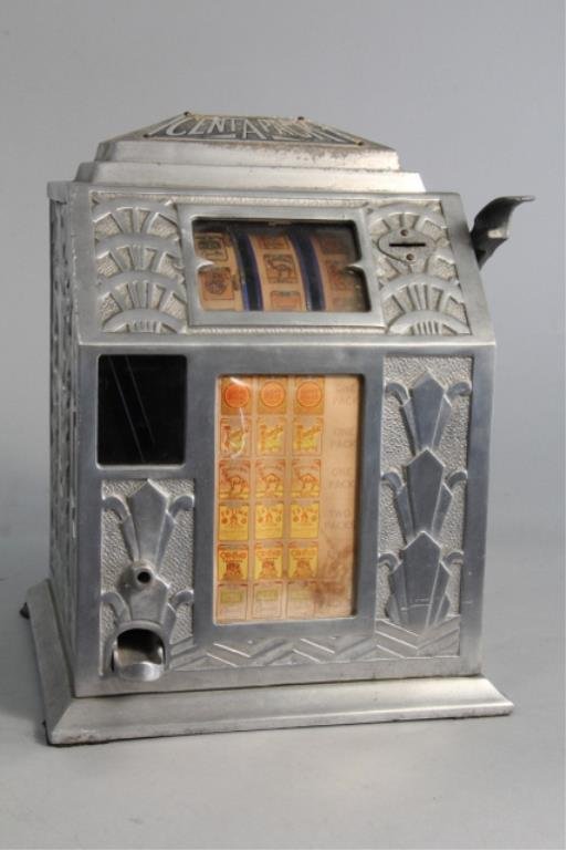A89-1 Cigarette Slot Machine: Measures 12" tall x 9" wide. Original condition. Sold AS-IS. Has no key. Estimate $400 - $500 Starting Bid $50