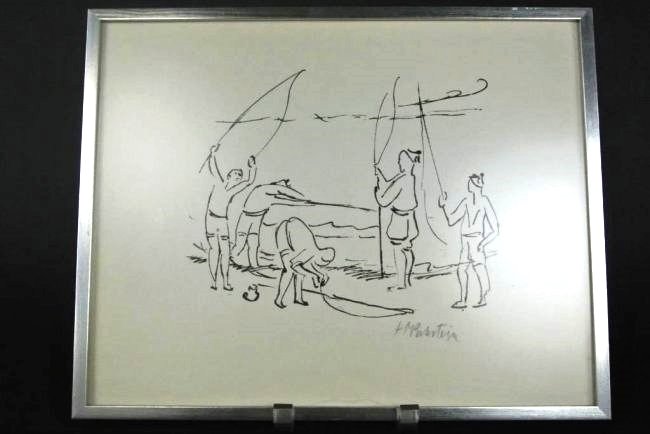 HERMANN MAX PECHSTEIN LITHOGRAPH: Signed in pencil in lower right. Scene from Pechstein's travels to Italy and South Sea Islands before the end of WWI. Excellent condition , no apparent toning tearing or discoloration Measures 11 1/4"