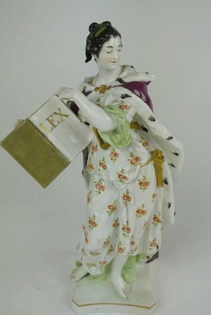 19TH CENTURY KPM FIGURINE: Piece of bow is missing off the hip. Measures 11" tall. Estimate $100- 150. Starting Bid $50