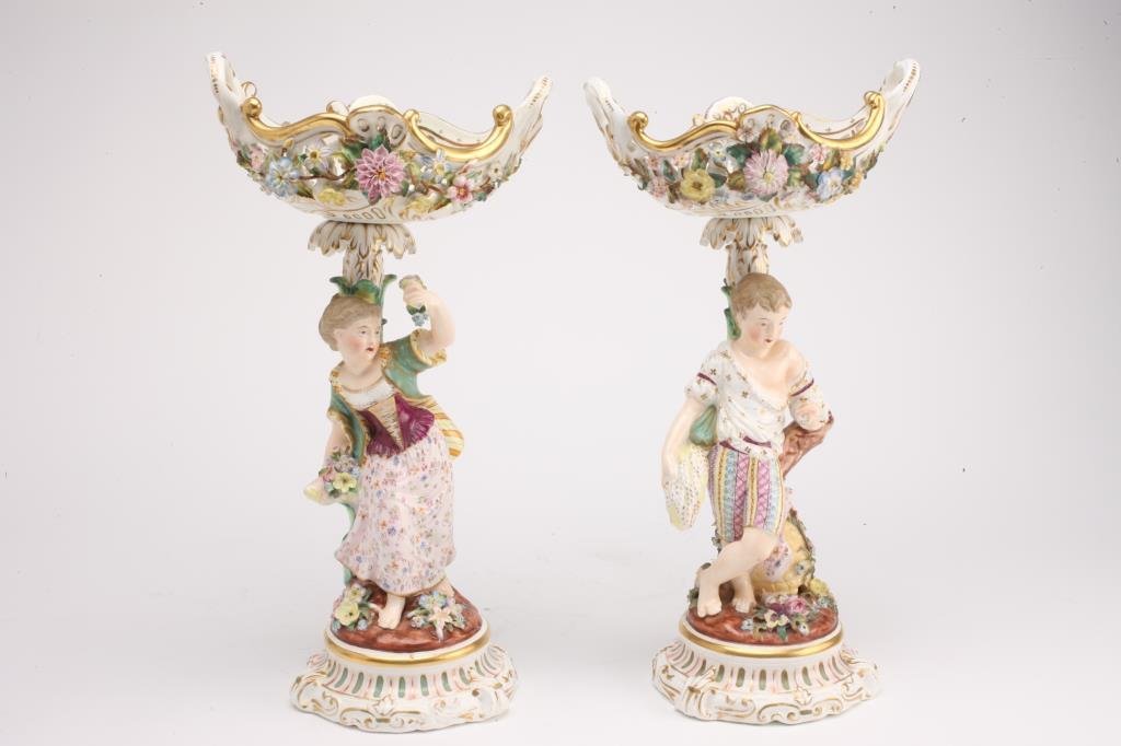 BH63 PAIR OF MEISSEN / DRESDEN TAZZA'S: Measures 15". Estimate $1,000 - $1,500 Starting Bid $10