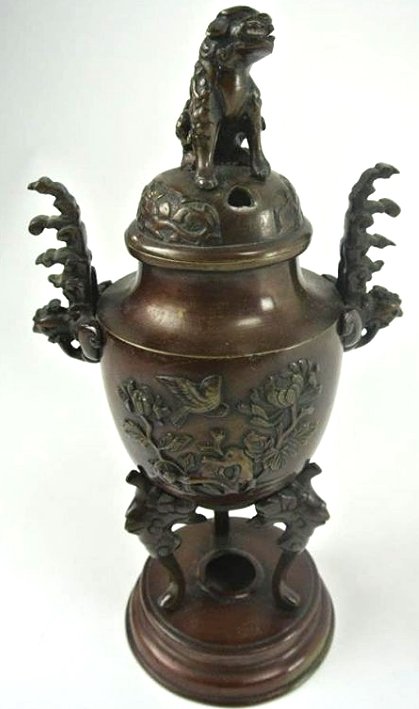 BRONZE INCENSE BURNER: Measures 12". Estimate $100- 200. Starting Bid $50.