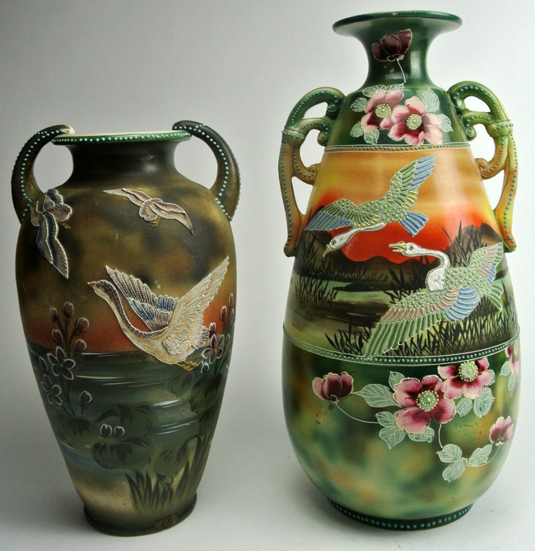 TWO NIPPON VASES: Tallest measures 16". Estimate $200- 300. Starting Bid $100.