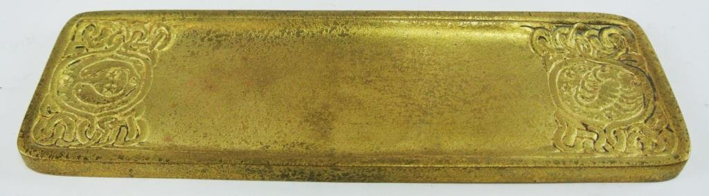 A45-32 TIFFANY STUDIOS DORE BRONZE ZODIAC PEN TRAY: Signed. Measures 10" long. Estimate $200- 300. Starting Bid $200.
