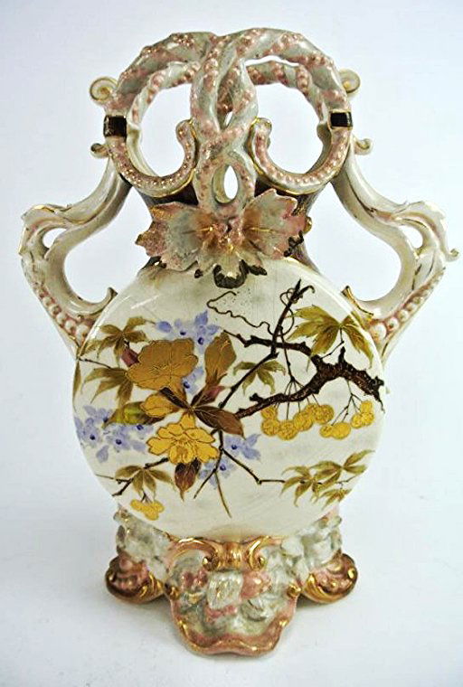 FR-148 AMPHORA TURN TEPLITZ VASE: By Alfred Stillmacher. Elaborate neck and handles. Measures 14" tall. Estimate $400- 600. Starting Bid $100.