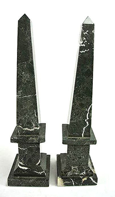 A14-20 PAIR OF SMALL GREEN MARBLE OBELISKS: Measures 15" tall. Estimate $100 - $200 Starting Bid $50