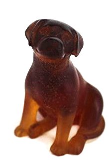 J90-6 DAUM PATE DE VERRE AMBER ART GLASS DOG: "RCA Victor". Measures 3". Estimate $100 - $200 Starting Bid $50