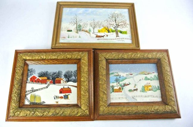 FR-35 THREE EDGAR MCNEAR SR. FOLK OIL ON BOARD: Largest measures 18 1/2" x 12 1/4" with frame. Estimate $200- 400. Starting Bid $50.