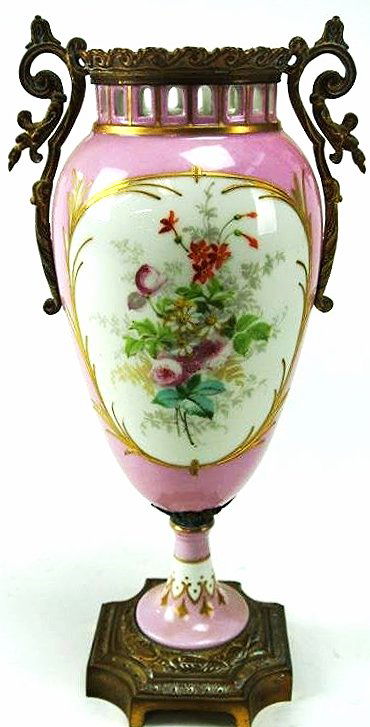 J69-9 SEVRES STYLE FRENCH ANTIQUE URN: Measures 12 1/2" tall. Estimate $100- 200. Starting Bid $70.
