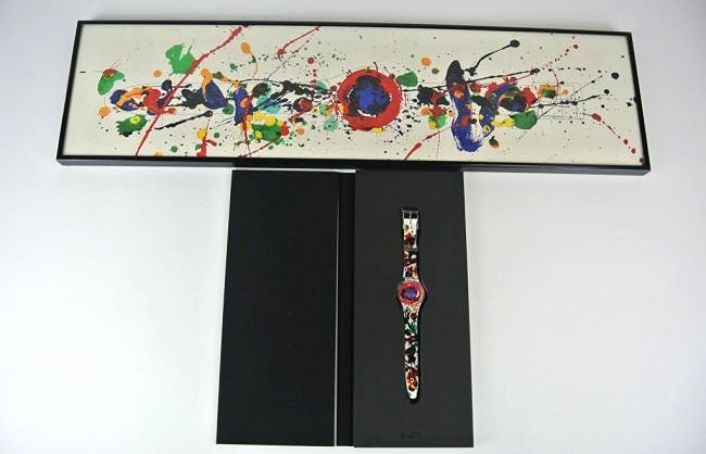 J95-2 SAM FRANCIS SWATCH WATCH WITH PRINT: Print measures 30 1/2" x 8 1/2" in frame. Estimate $200- 400. Starting Bid $10.