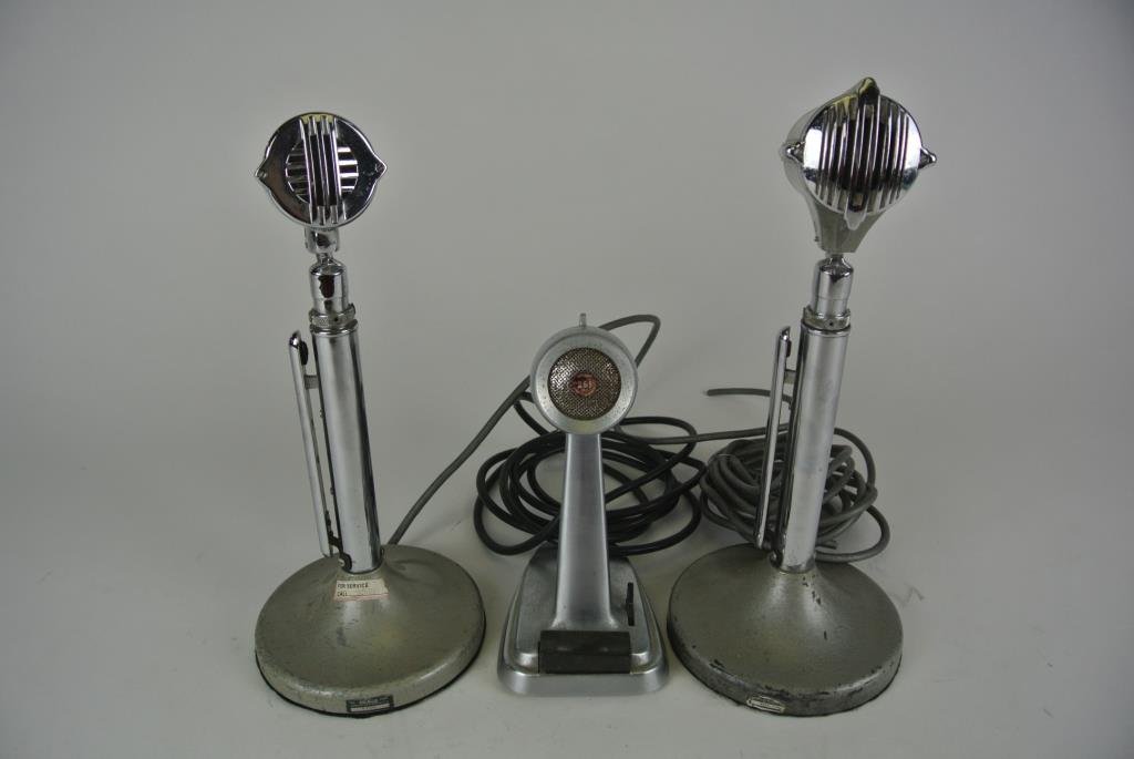 A44-39 THREE OLD MICROPHONES: Largest measures 13". Estimate $300 - $400 Starting Bid $100