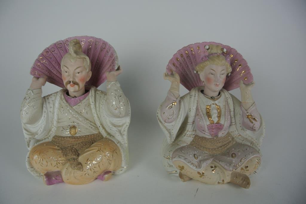 A45-32 PAIR OF GERMAN BISQUE ASIAN NO-NO NODDERS: Measures 6 1/2". Estimate $400 - $600 Starting Bid $300
