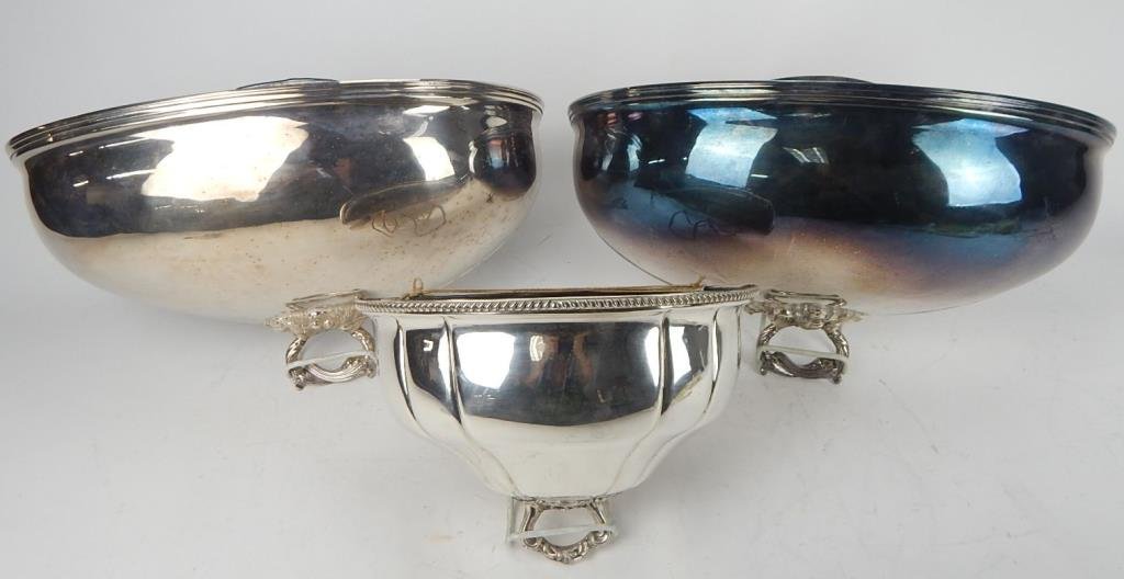K11-189 THREE LARGE SILVER PLATE WALL POCKETS: Largest measures 20" wide x 7" deep. Estimate $50 - $100 Starting Bid $10