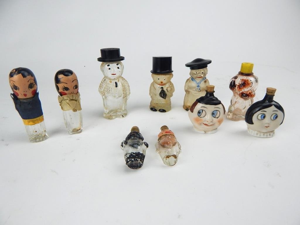 H58-1  TEN VINTAGE PORC. & GLASS PERFUME BOTTLES (1 of 6)