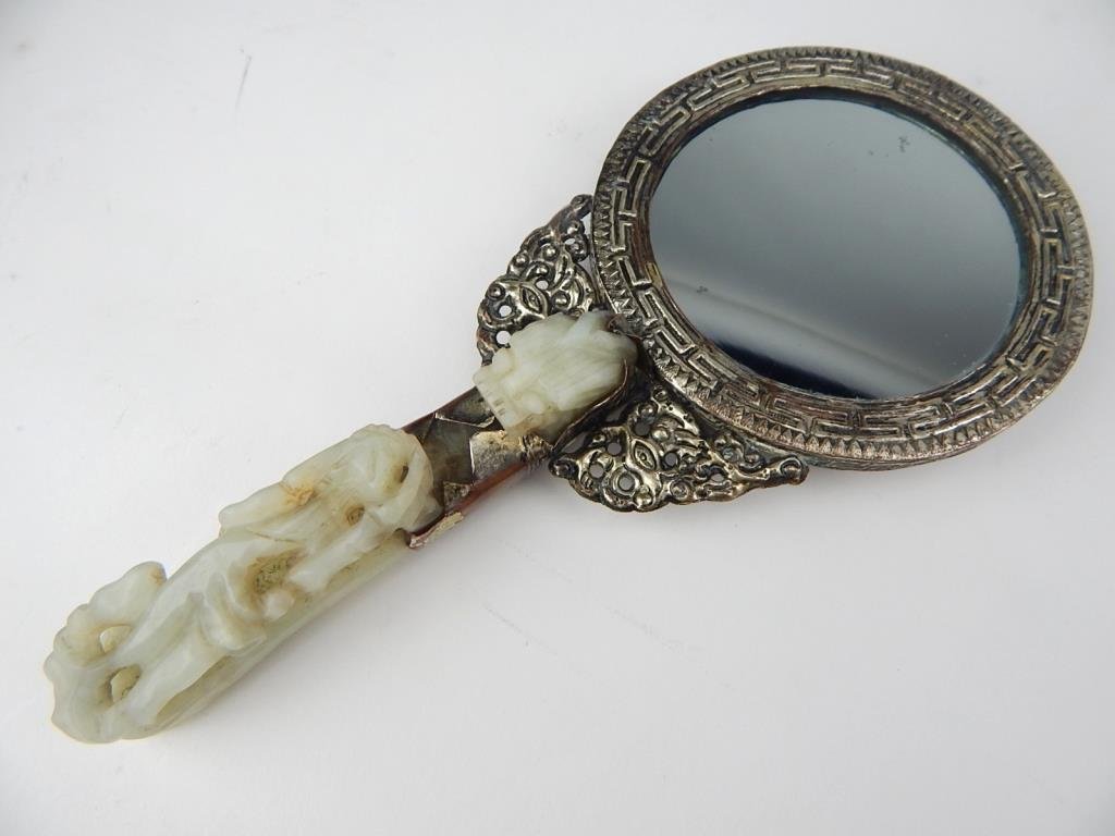 A66-3  ANTIQUE CHINESE CARVED JADE & SILVER MIRROR (1 of 7)