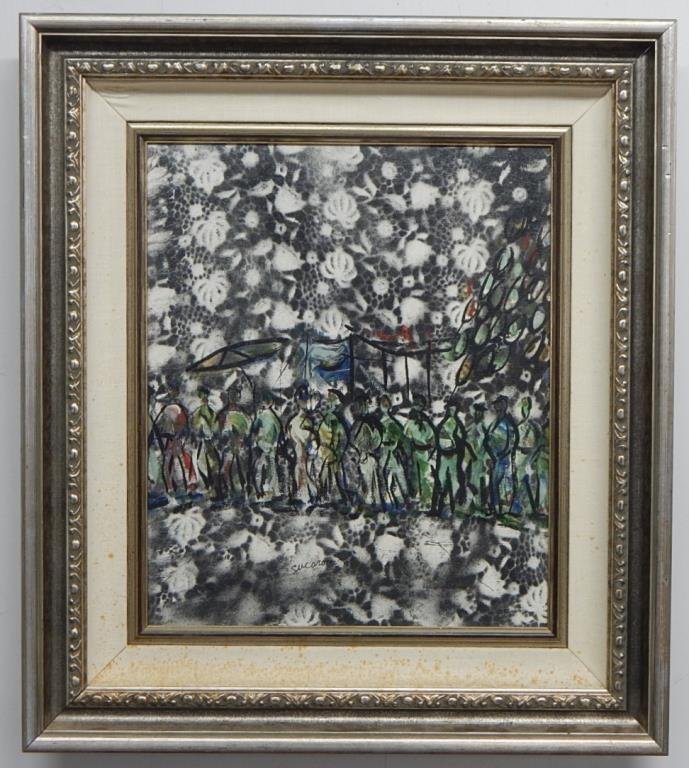 A76-6 PASCAL CUCARO (1915-2004) OIL ON CANVAS: Signed by well listed artist, who's style is characterized by a bold gestural quality, complimented by a thick application of paint. Born to Italian immigrant parents, he worked in the circus during h