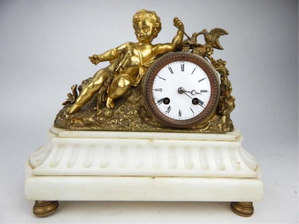 K13-63  19th CENTURY GILT BRONZE & MARBLE CLOCK (1 of 9)