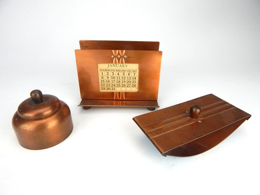 A45-53  ROYCROFT COPPER 3PC DESK SET (1 of 7)