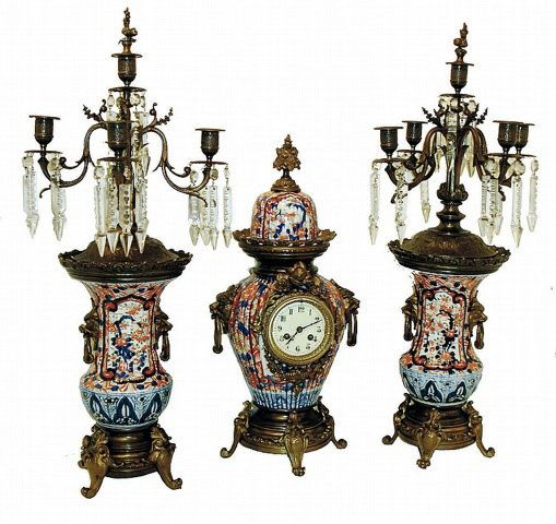 A44-47  FABULOUS IMARI PORCELAIN 3PC. CLOCK SET (1 of 1)