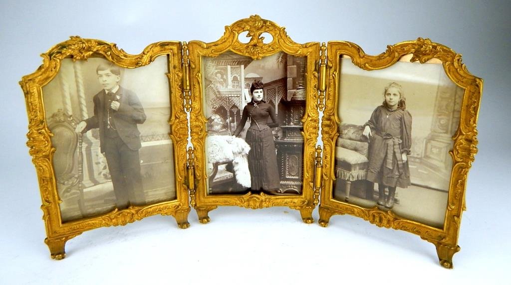 A45-30  ART NOUVEAU FRENCH BRONZE TRIPTYCH (1 of 6)