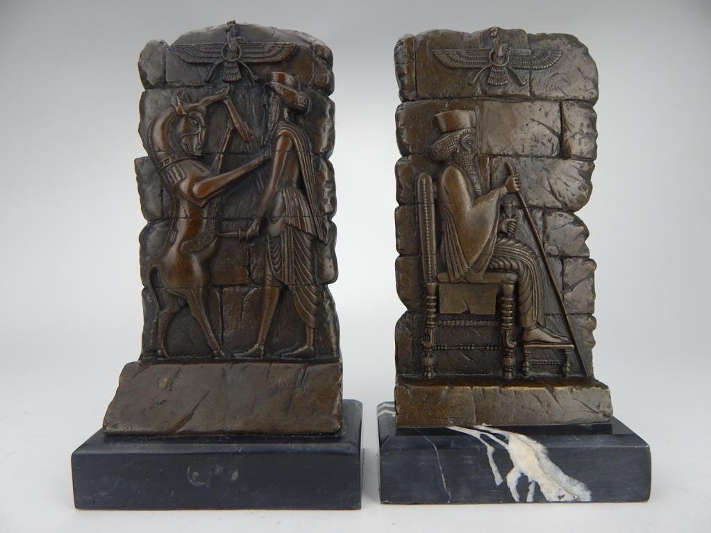 K13-68  PAIR OF BRONZE BOOKENDS ON MARBLE BASES (1 of 5)