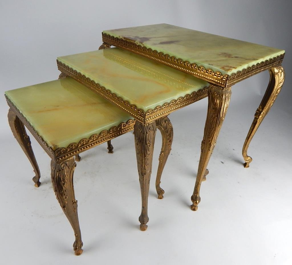 J65-47  GILT BRONZE & ONYX NESTING TABLES (1 of 6)